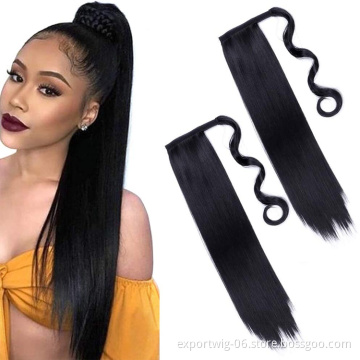 synthetic hair straight ponytails Hairpiece Tail Clip in Ponytail braiding Hair Extensions Black Women synthetic hair chignon